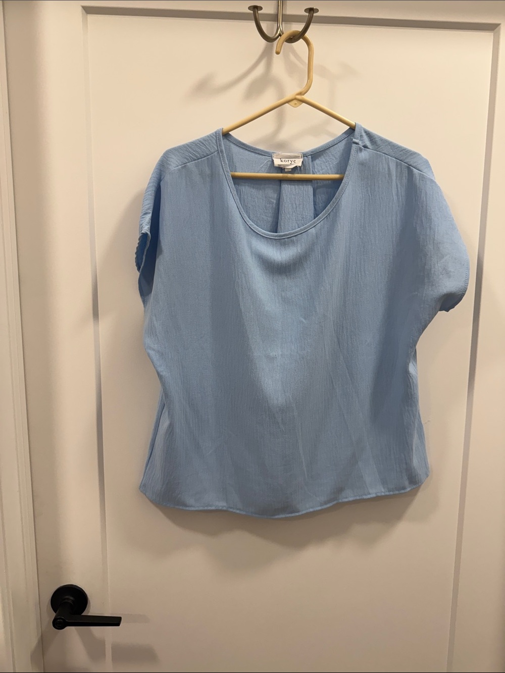 Light Blue Short-Sleeve Scoop Neck Blouse by LOFT